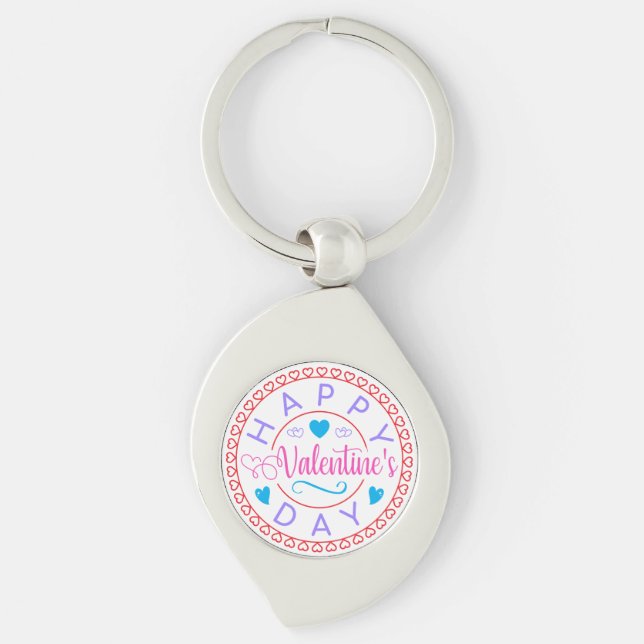 Happy Valentine's Day Circle Design-67127 Key Ring (Front)