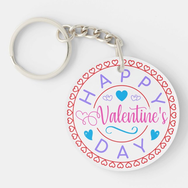 Happy Valentine's Day Circle Design-67127 Key Ring (Front)
