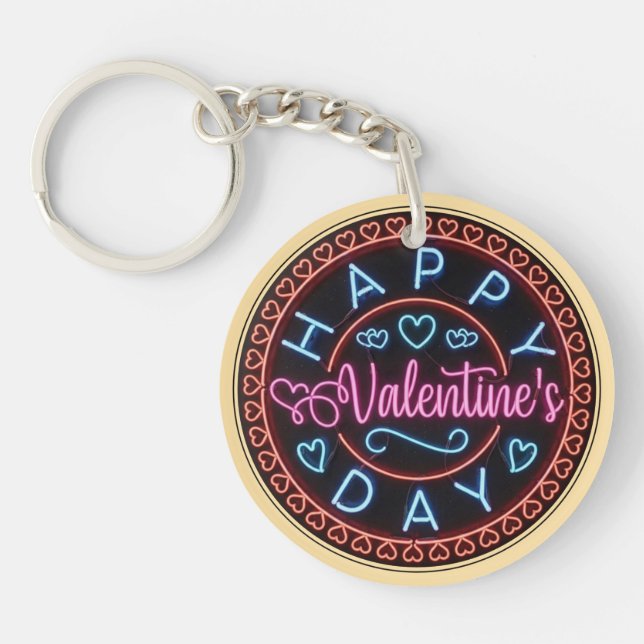 Happy Valentine's Day Circle Design-67128 Key Ring (Front)