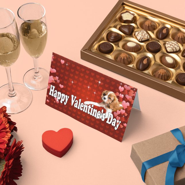 Happy Valentine's Day CKCS Puppy With Hearts Holiday Card (Creator Uploaded)