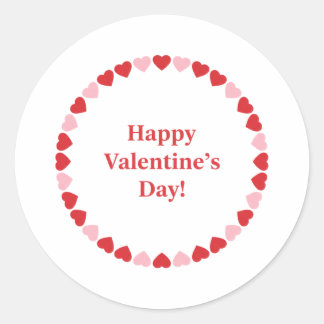 Happy Valentines Day Classic Red Heart Border Round Sticker
