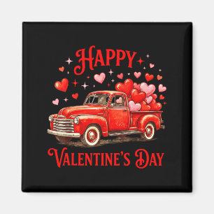 Happy valentine's day classic red truck hearts magnet