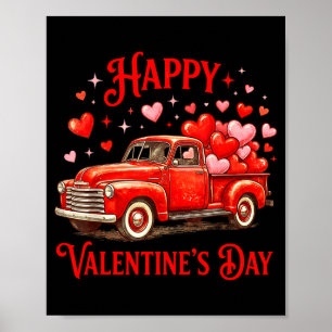 Happy valentine's day classic red truck hearts poster