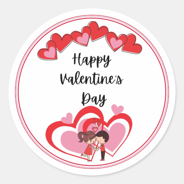 Happy Valentine's Day Classic Round Sticker (Front)