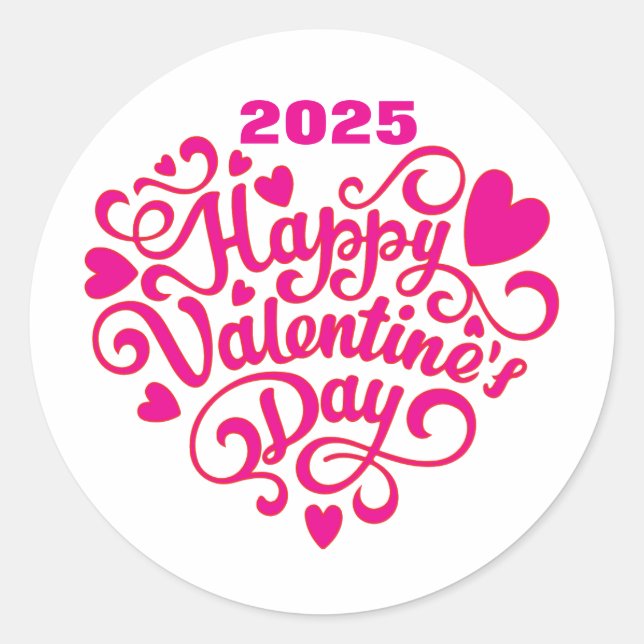 Happy Valentine's Day Classic Round Sticker (Front)