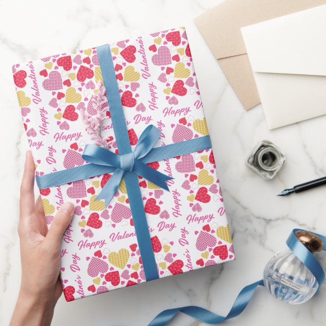 Happy Valentine's Day Coloured Heart Collage Wrapping Paper (Gifting)
