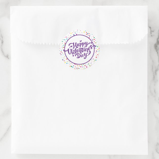 Happy Valentine's Day Colourful Confetti  Classic Round Sticker (Bag)