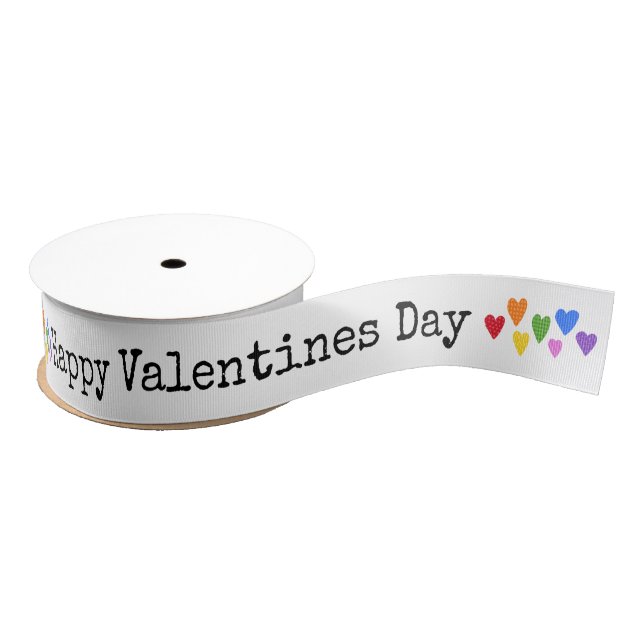 Happy Valentines Day Colourful Hearts Love Kids Fu Grosgrain Ribbon (Spool)