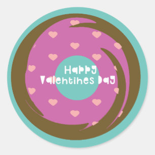 Happy Valentines Day Confetti Heart Swirl Doughnut Classic Round Sticker