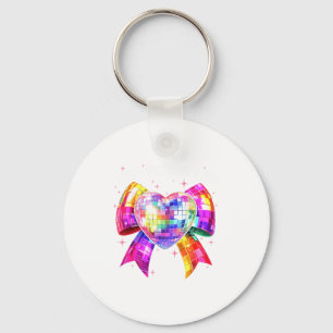 Happy Valentine's Day Coquette Disco Ball Heart Gi Key Ring