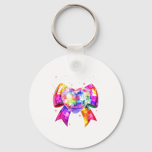 Happy Valentine's Day Coquette Disco Ball Heart Gi Key Ring (Front)