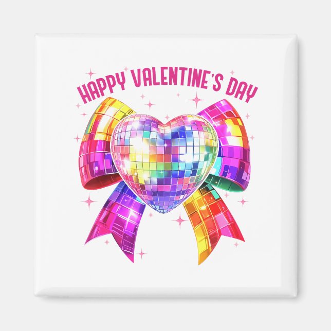 Happy Valentine's Day Coquette Disco Ball Heart Gi Magnet (Front)