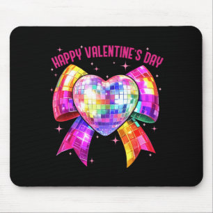 Happy Valentines Day Coquette Disco Ball Heart Gir Mouse Pad