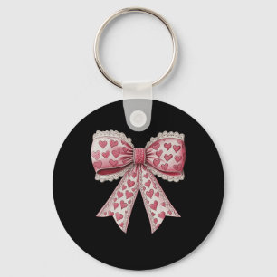 Happy Valentines Day Coquette Lace Bow Heart Girl  Key Ring