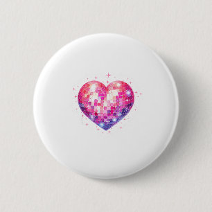 Happy Valentine's Day Coquette Nk Disco Ball Heart 6 Cm Round Badge