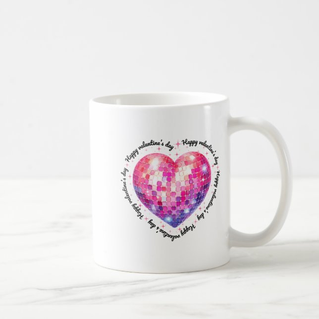 Happy Valentine's Day Coquette Nk Disco Ball Heart Coffee Mug (Right)
