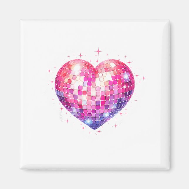 Happy Valentine's Day Coquette Nk Disco Ball Heart Magnet (Front)