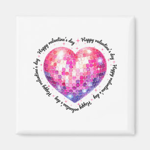 Happy Valentine's Day Coquette Nk Disco Ball Heart Magnet