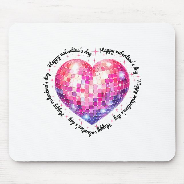Happy Valentine's Day Coquette Nk Disco Ball Heart Mouse Pad (Front)