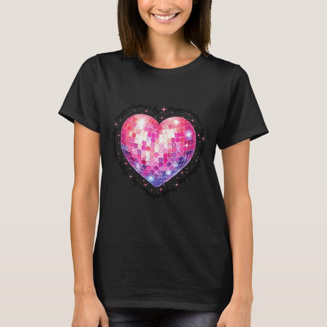 Happy Valentine's Day Coquette Nk Disco Ball Heart T-Shirt (Front)
