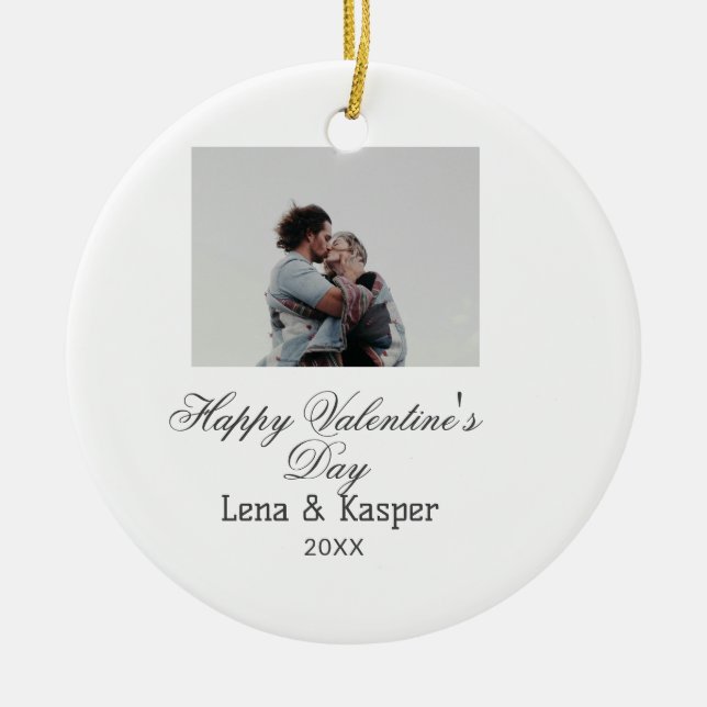Happy Valentine's day couple photo modern simple t Ceramic Ornament (Front)