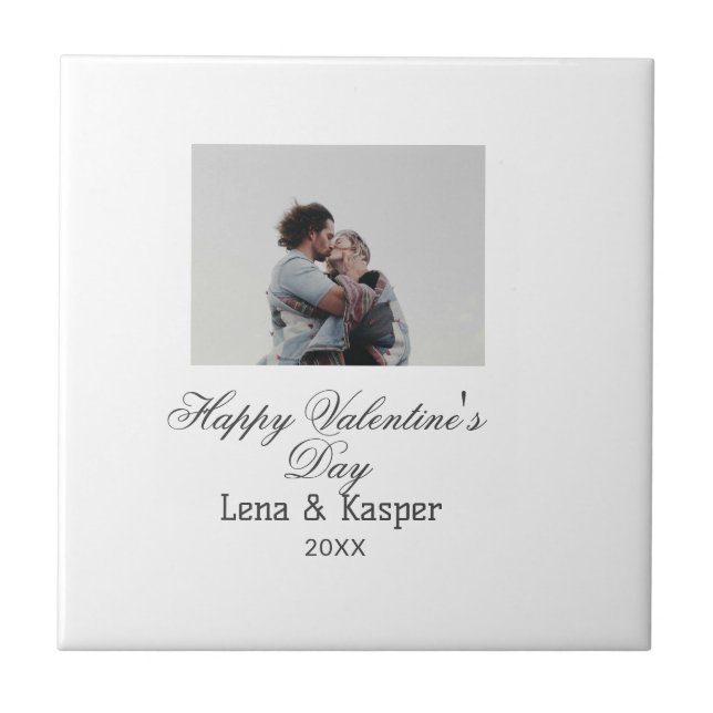 Happy Valentine's day couple photo modern simple t Ceramic Tile (Front)