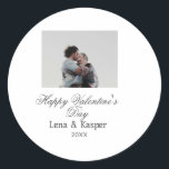Happy Valentine's day couple photo modern simple t Classic Round Sticker<br><div class="desc">Design for couple love</div>