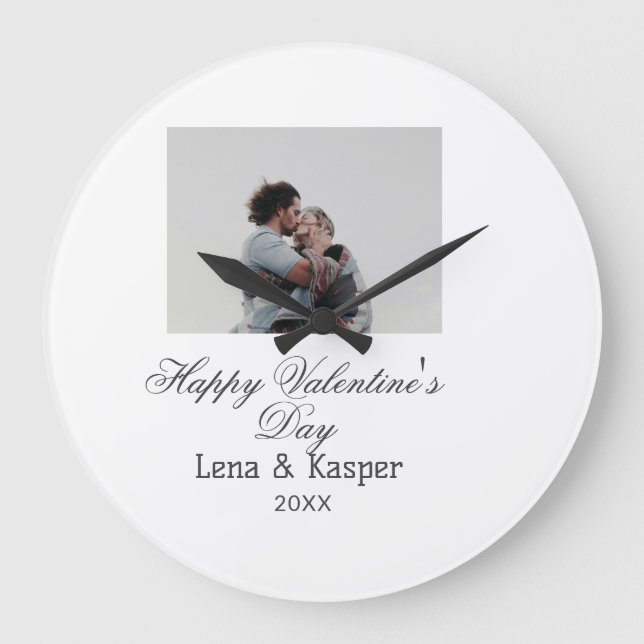 Happy Valentine's day couple photo modern simple t Large Clock (Front)
