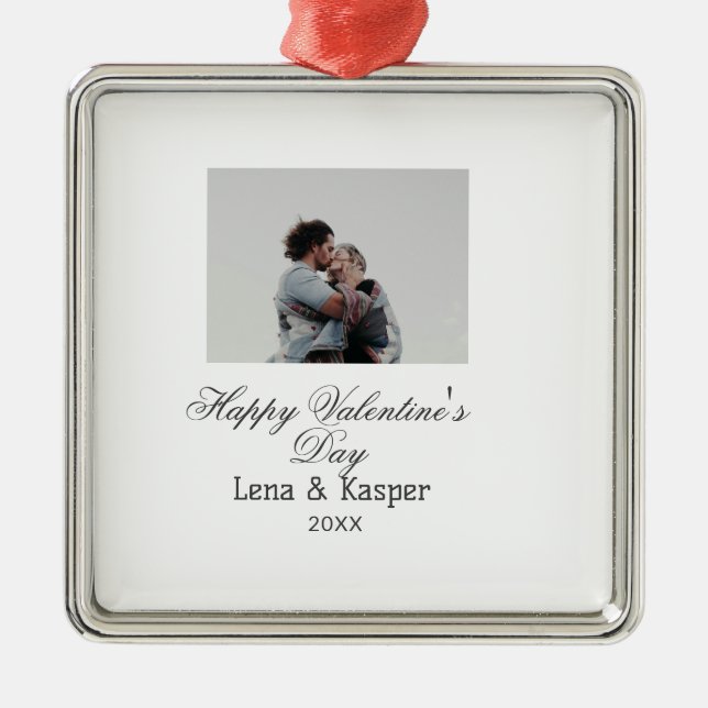 Happy Valentine's day couple photo modern simple t Metal Ornament (Front)
