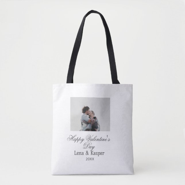 Happy Valentine's day couple photo modern simple t Tote Bag (Front)