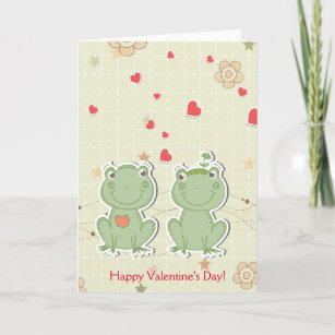 Happy Valentine's Day Courting Frogs Red Hearts Holiday Card