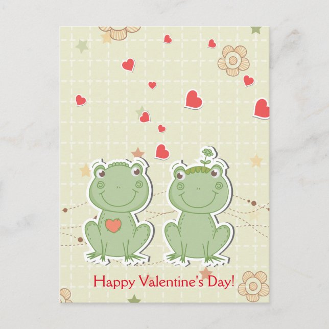 Happy Valentine's Day Courting Frogs Red Hearts Holiday Postcard (Front)