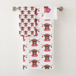 Happy Valentines Day Cow Bath Towel Set