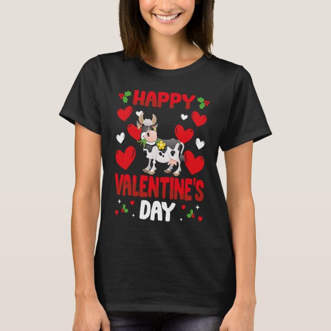 Happy Valentines Day Cow Heart Love Animal T-Shirt (Front)