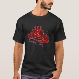 Happy Valentines Day Cow Hide Western Hat Farming T-Shirt