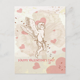 Happy Valentine's Day Cupid Floral Heart Holiday Postcard
