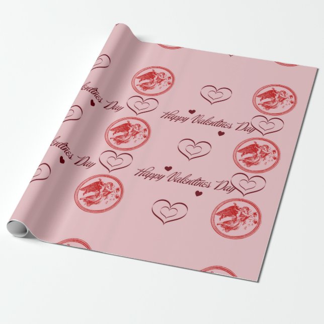Happy Valentines Day Cupid Wrapping Paper (Unrolled)