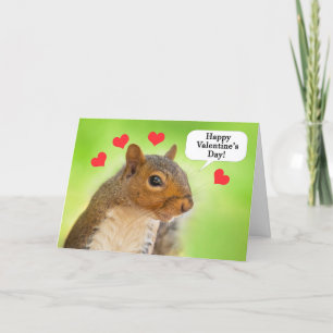 Happy Valentines Day Cust Squirrel With Hearts  Holiday Card