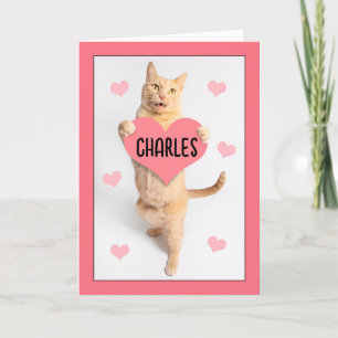 Happy Valentines Day Custom Name Cute Orange Tabby Holiday Card