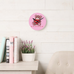 Happy Valentine's Day Cute Bear Round Clock