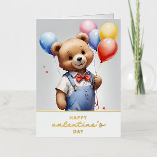 Happy Valentine's day Cute Bear With Balloons Foil Holiday Card