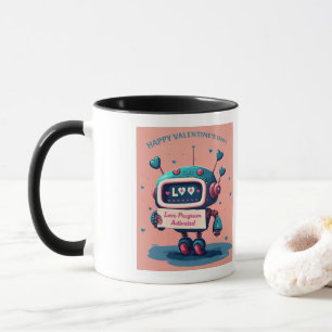 Happy Valentines Day Cute Blue Robot, Hearts Mug
