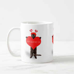 Happy Valentine's Day Cute Cat Holding Heart Humou Coffee Mug