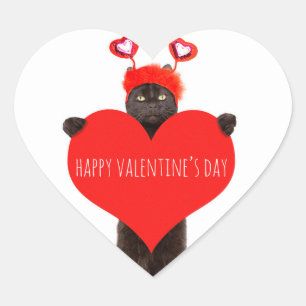 Happy Valentine's Day Cute Cat Holding Heart Humou Sticker