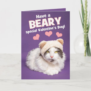 Happy Valentine's Day  Cute Cat in Bear Ears Holiday Card