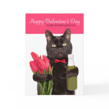 Happy Valentines Day Cute Cat With Flowers 
