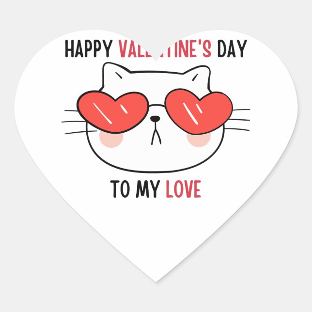Happy valentine's day | cute cat with heart eyes heart sticker (Front)
