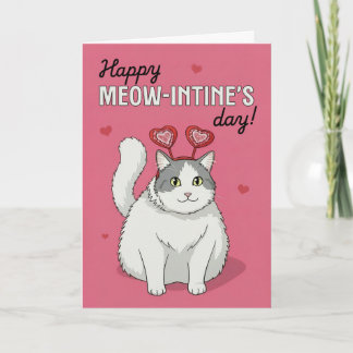 Happy Valentines Day Cute Cat With Heart Headband Holiday Card