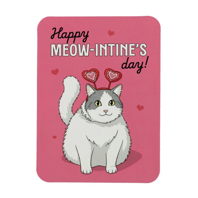 Happy Valentines Day Cute Cat With Heart Headband Magnet (Vertical)