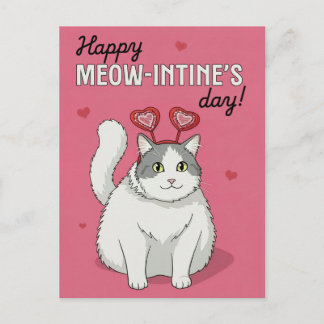 Happy Valentines Day Cute Cat With Heart Headband Postcard